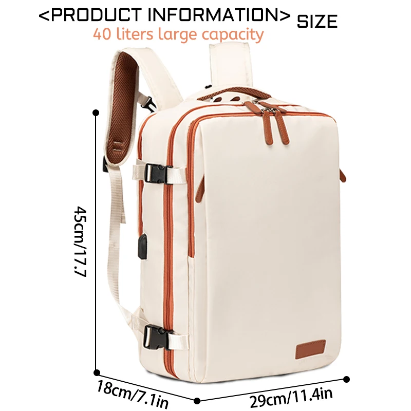 Travel Backpack 40x20x30 Cabin Plane Waterproof Expandable Weekender Laptop With USB Port Ryanair Carry-On Women Men Backpack