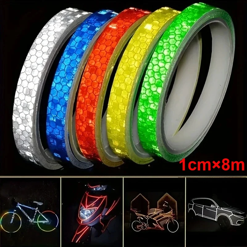 Reflective Safety Tape 1 Roll 8Meter PVC High Visibility Warning Sticker for Bicycle Motorcycle Night Cycling Safety 7 Colors