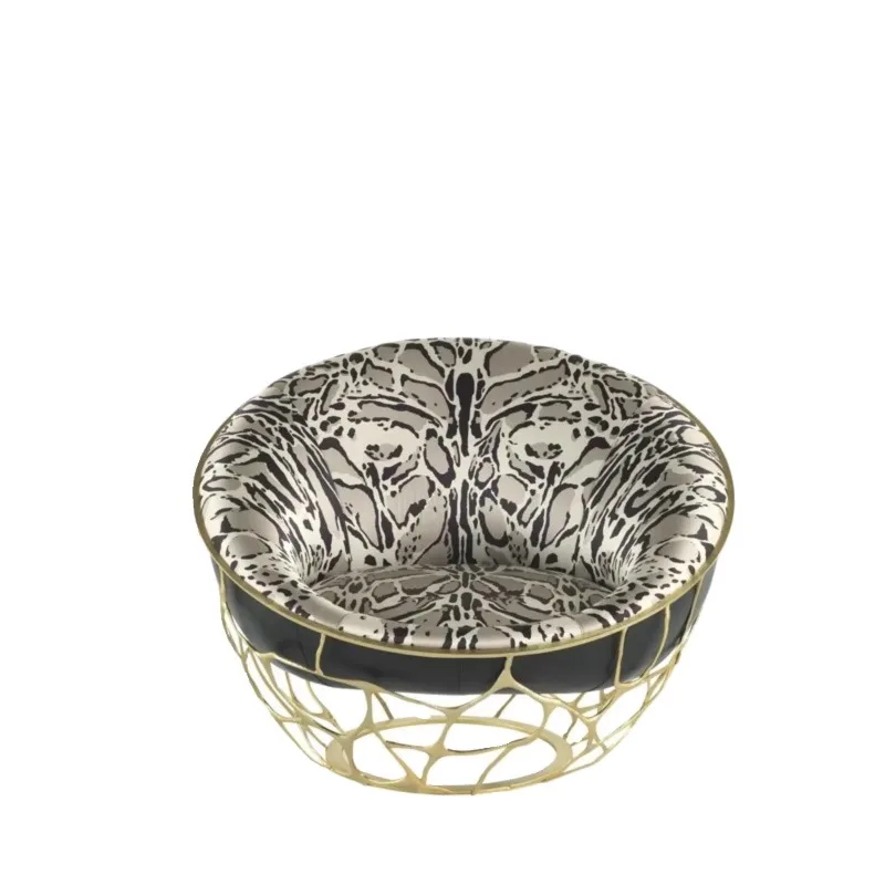 Italian light luxury copper sofa chair, designer creative leopard print single leisure chair, living room art bird's nest chair