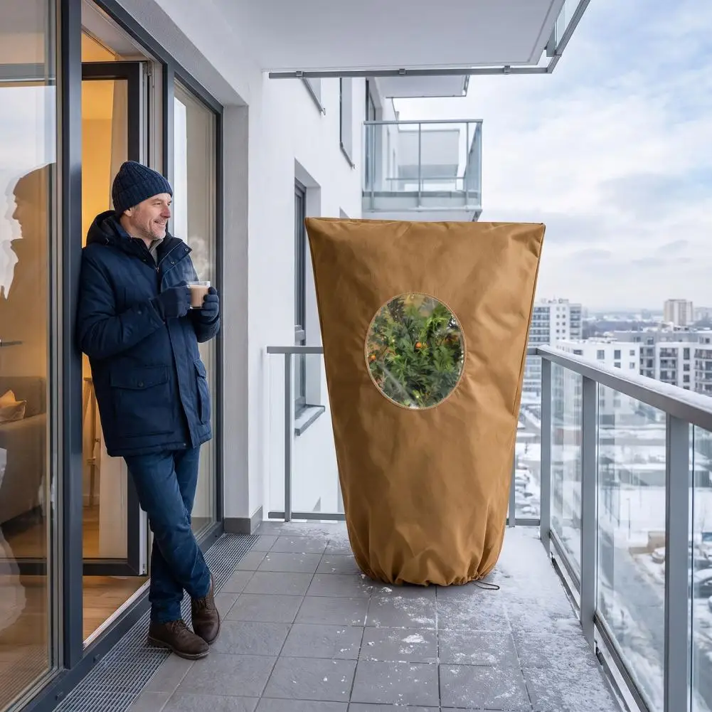Winter Plant Care Equipment Winter Plant Protection Cover Winter Plant Cover with Round Window Zipper Drawstring Non-woven