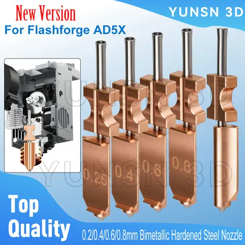 Bimetallic Nozzle For Flashforge AD5X New Upgraded Hardened Steel Hotend Nozzles 0.2/0.4/0.6/0.8mm 3D Printer Replacement Parts