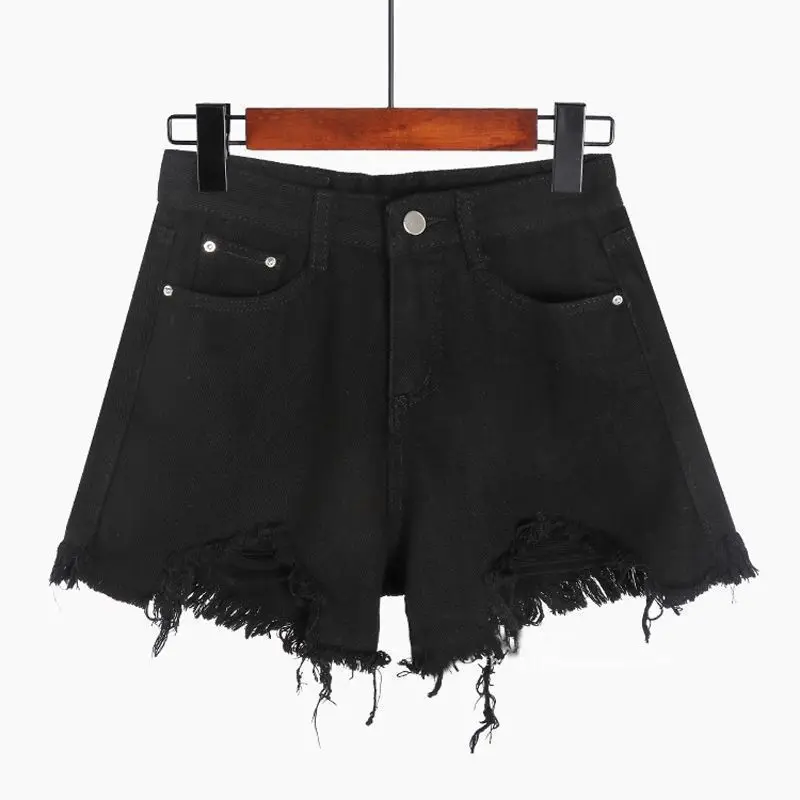 

High Waist Denim orts Women Summer Korean Version Vintage Loose Slim Wide Leg Pants Versatile Frayed Hot Pants Hole orts