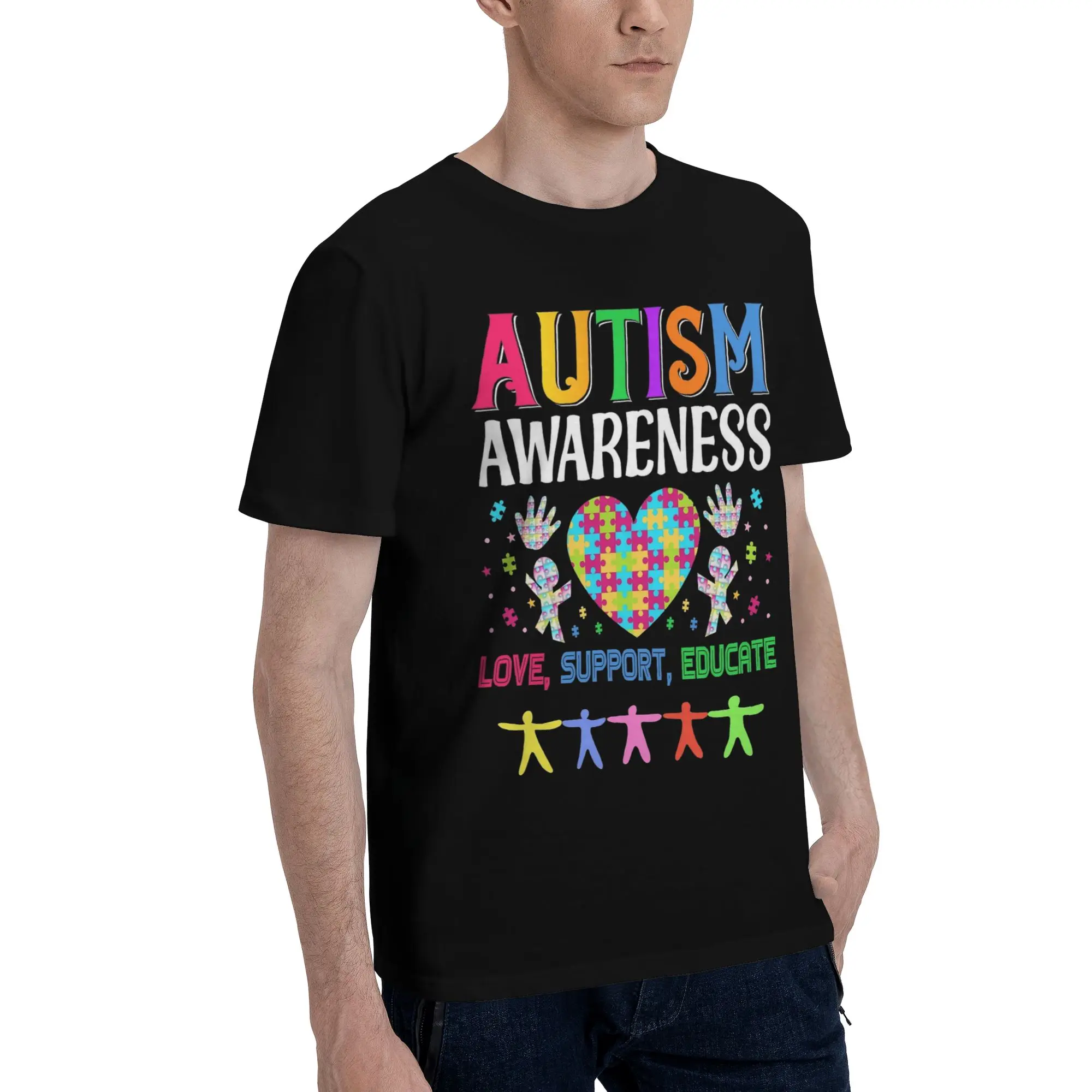 Men Women Graphic Printed Autism Awareness Respect Love Support  T Shirt Tee Cotton  T-shirts Clothing