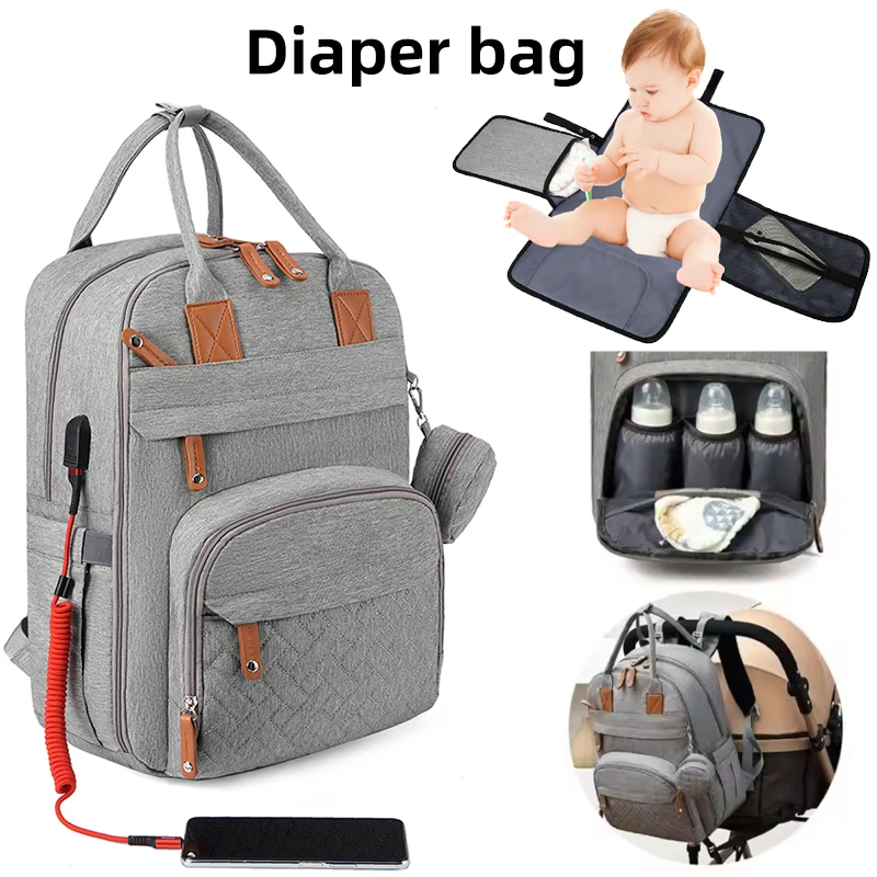 

Waterproof Diaper Bag Backpack with Changing Station Pad & Stroller Straps - Multifunction Baby Travel Essentials Tote for Mommy