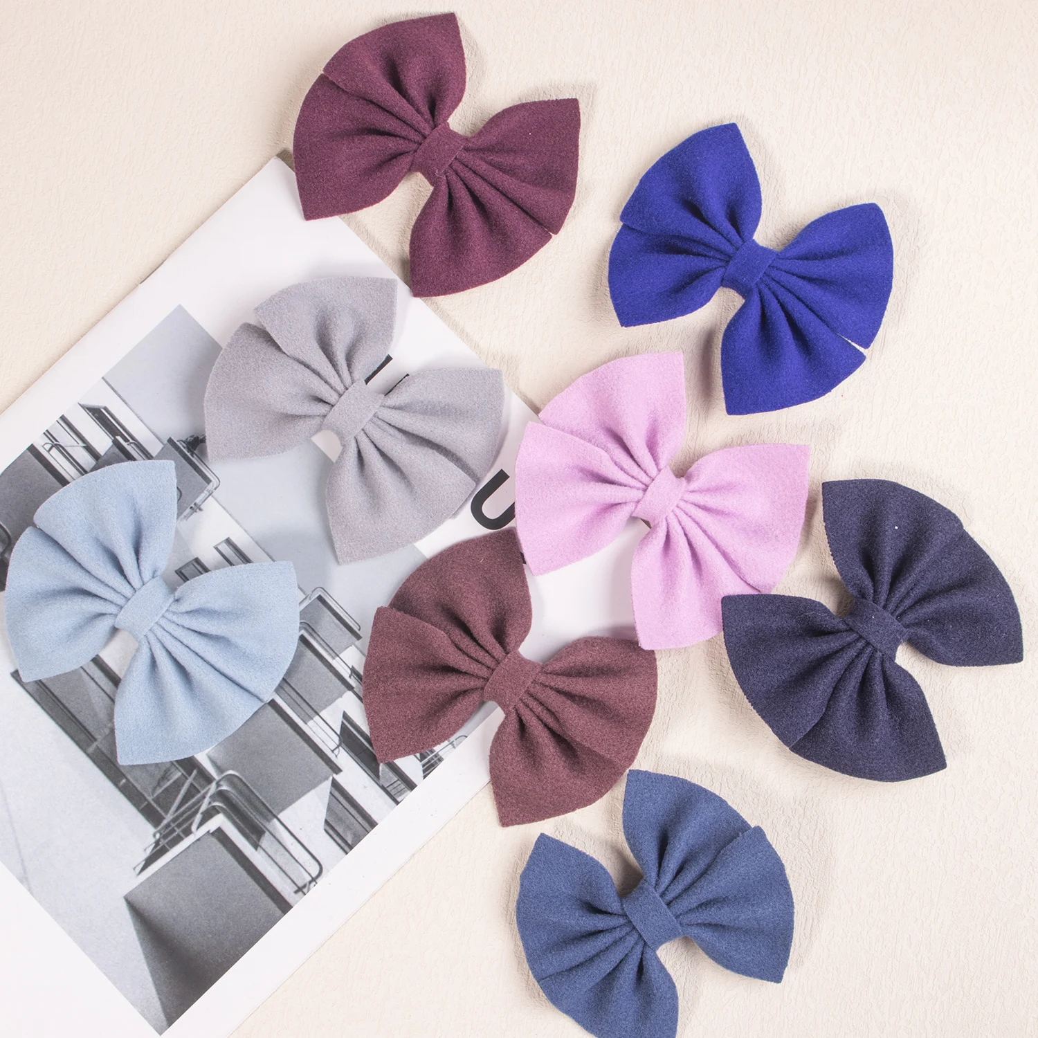 5pcs Woolen Hair Bows with Clips Girls Fabric Bows Hair Clips Hairpins Baby Kids Children Hair Accessories Set