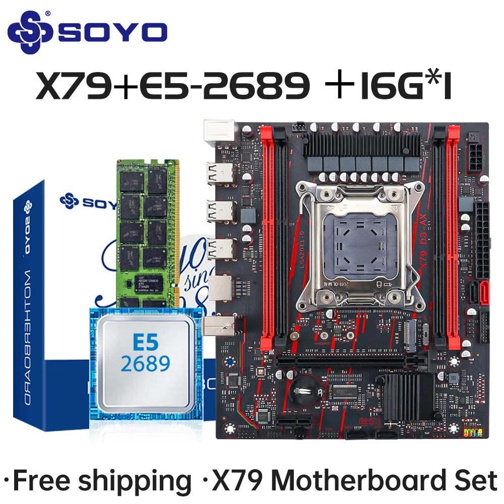 

SOYO X79 Комплект игровой материнской платы LGA 2011 с процессором E5 2689, 16 ГБ DDR3, ECC, оперативная память M.2, NAME, компоненты настольного компьютера, материнская плата