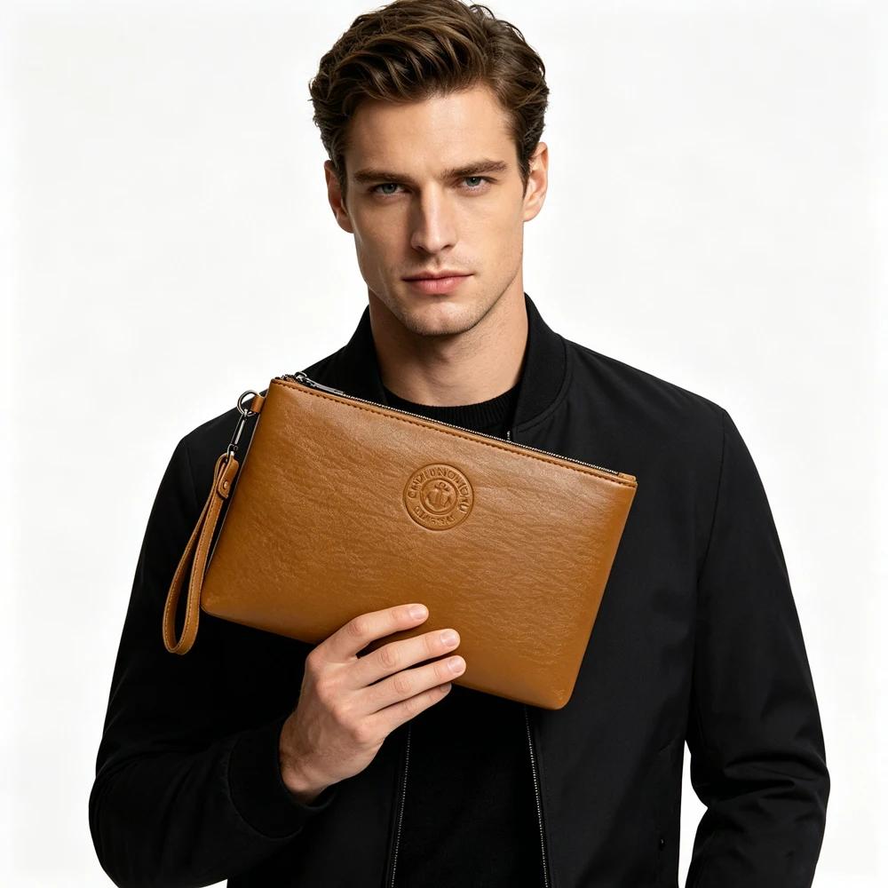 New Business Style Men Clutch Large Wallet Soft PU Leather Male Wristlet Pack Bag Elegant Leisure Stylish HandBags Envelope Bag