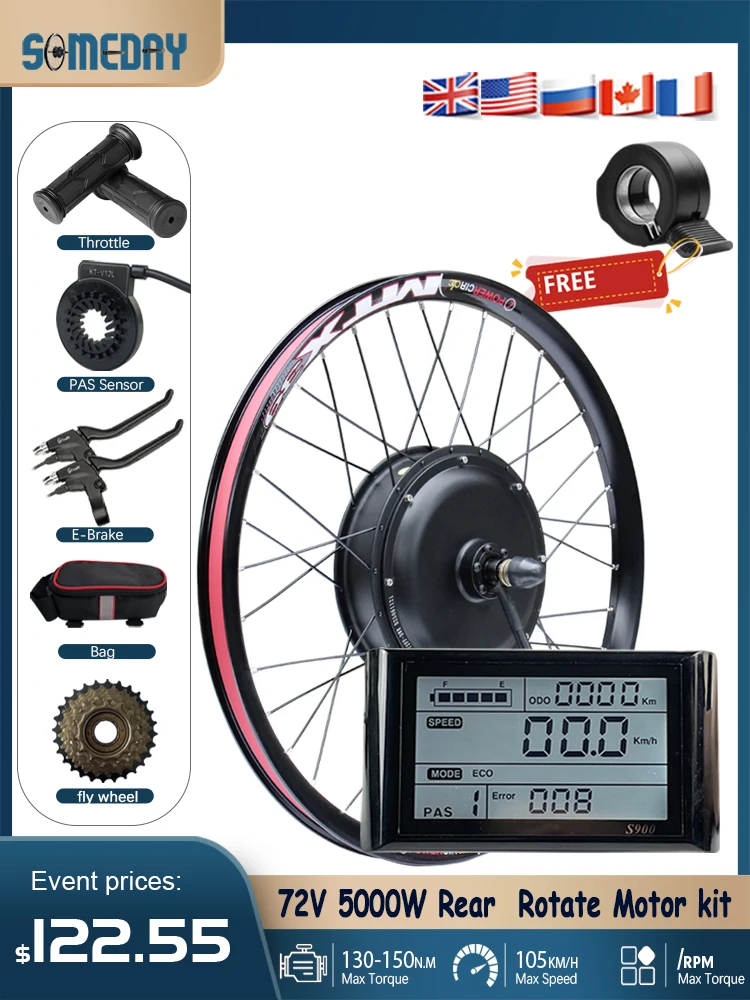 AliExpress NONE MTX Ebike Conversion Kit Brushless Rear Hub Motor Wheel 72V 5000W for Electric Bike Conversion Kit 26-29in700C with S900 display