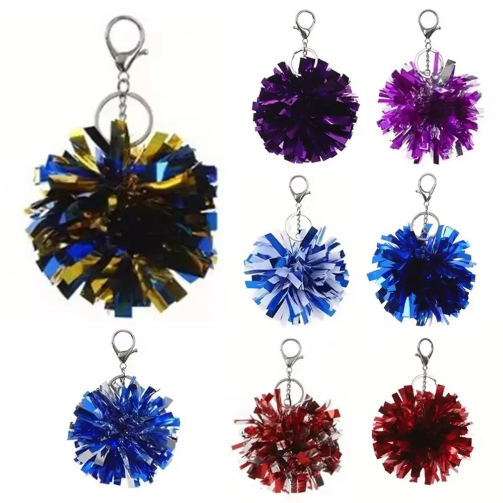 Fashion Colorful Cheer Pom Pom Round Small Cheerleading Keyring Foil Ball Cheer Dance Accessories Party Favors