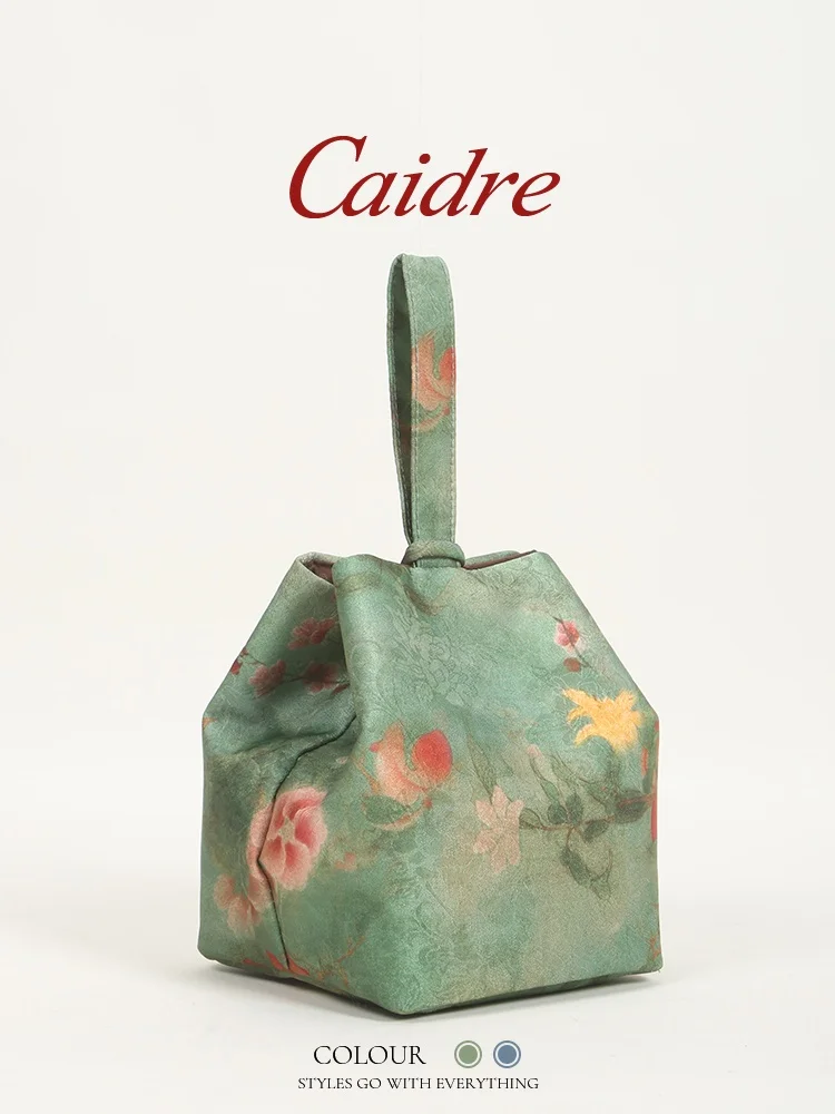 

Caidre Floral And Bamboo Water Bucket Bag Portable Outdoor Handbag Tea Ceremony Cup Storage Bag Soft Korean Style Youth Casual