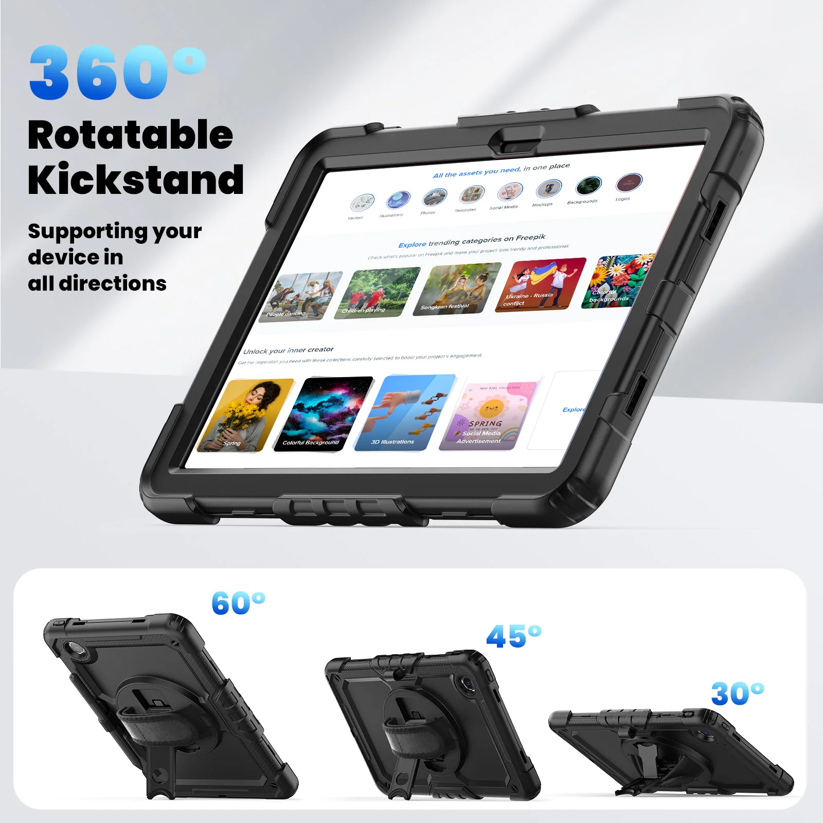 Hand Strap Shoulder Strap Kickstand Rugged Protective Case for Lenovo Tab M11 2024 11 Inch TB330FU built-in Screen Protector