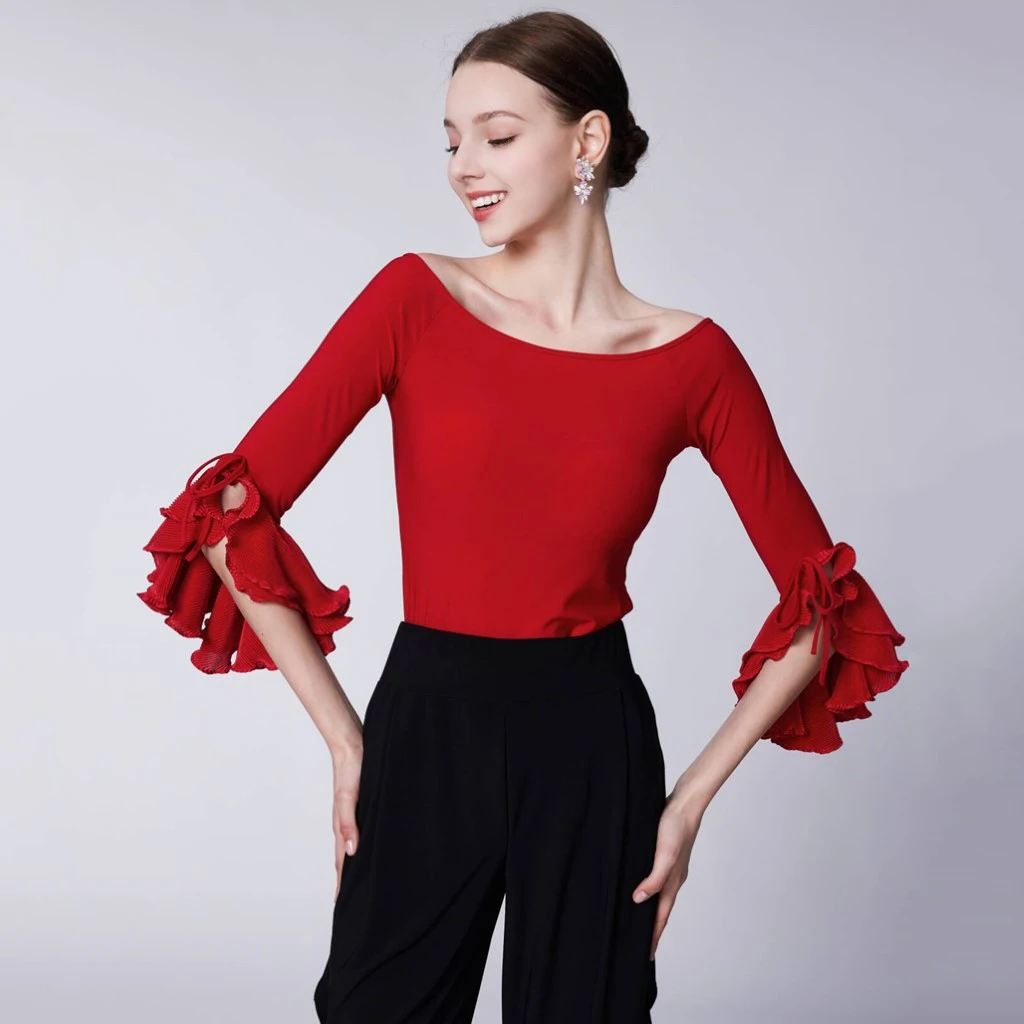 

New Ballroom Dance Boat Neck Tops Practice Clothes Samba Chacha Tango Dress Adult Latin Dance Performance Costumes Wear DN20479