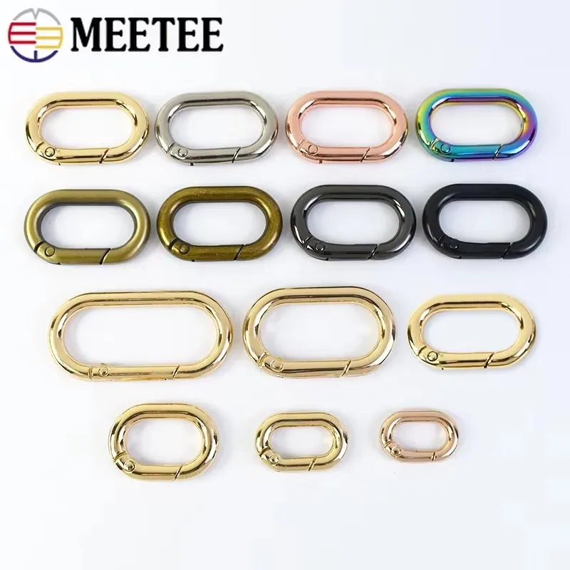 Meetee 10/20Pcs 13-40mm Oval Rings Metal Spring Buckles Handbag Decoration Clasps Keychain Carabiner Clip Hook DIY Bag Accessory