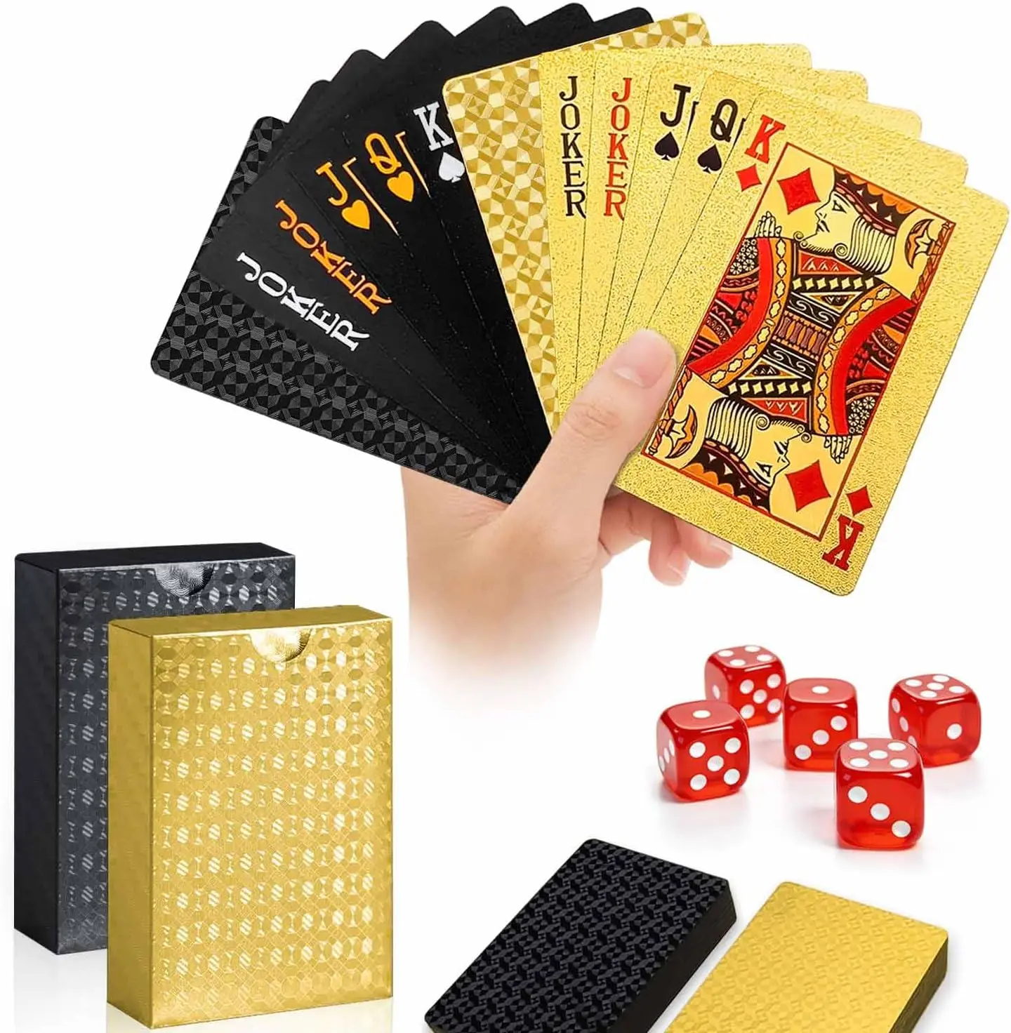 

2 Pack Waterproof Plastic Playing Cards, Gold & Black Diamond Texture Luxury Deck for Pool Beach Party Games