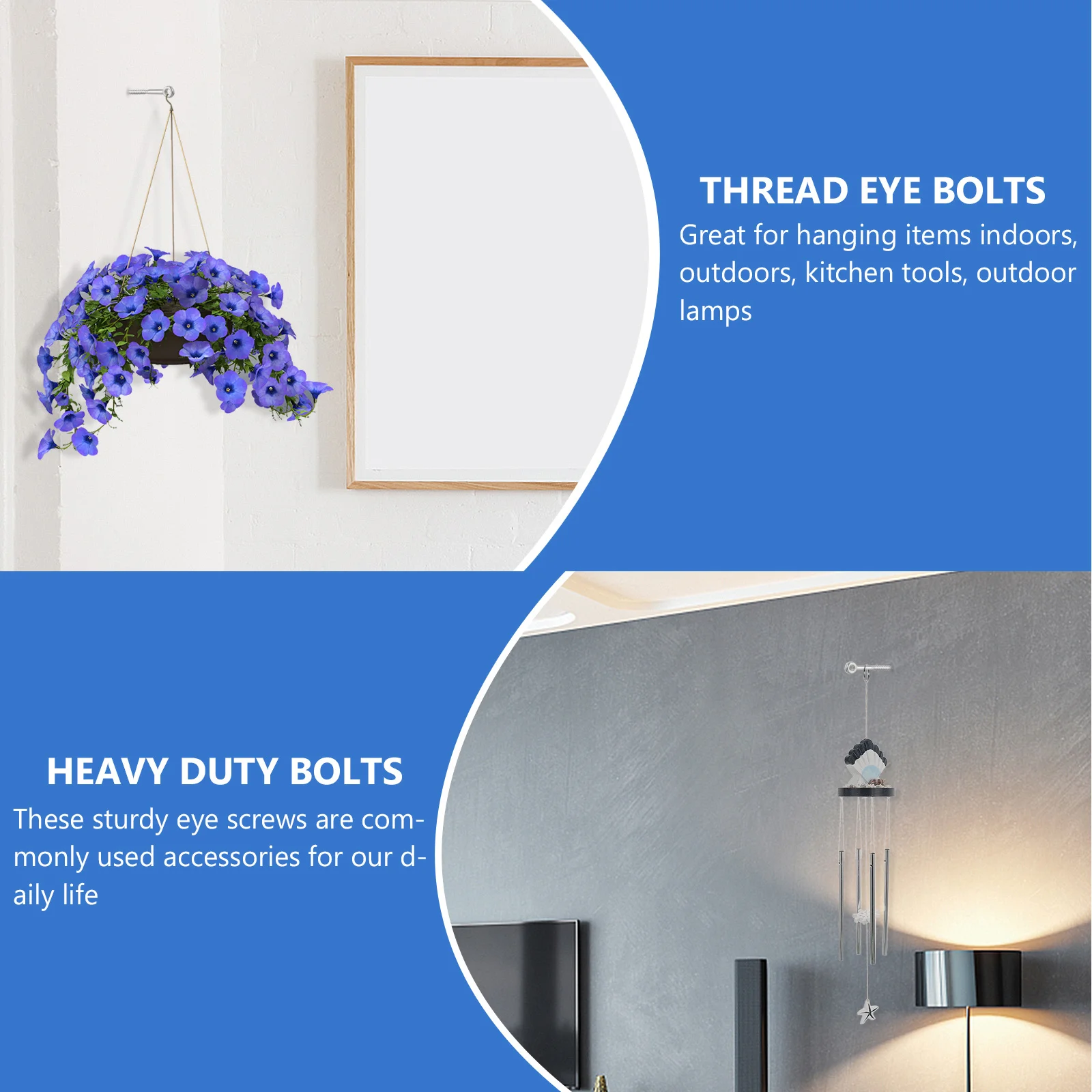 

6Pcs Wood Screws Stainless Steel Eye Screws Heavy Duty Self-Tapping Thread Bolts for Hanging Tools Outdoor Lamps Plywood Drywall