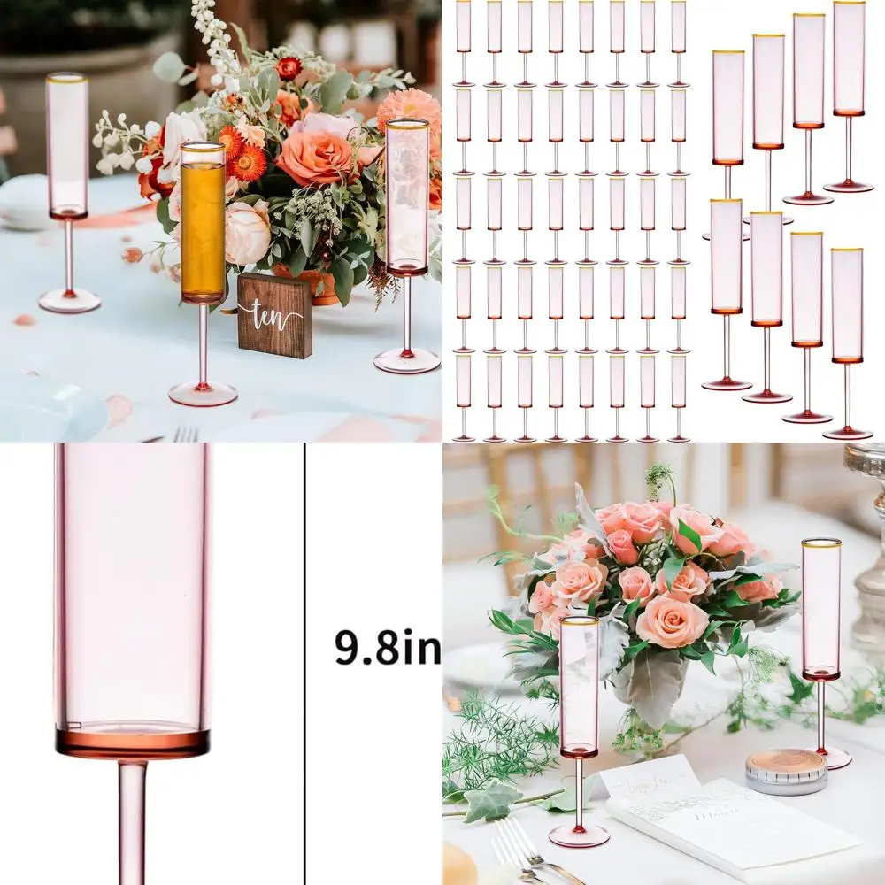 

6oz Gold Rimmed Plastic Champagne Flutes, Reusable & Disposable, 48 Pack, Ideal for Weddings, Anniversaries, and Holiday Celebra