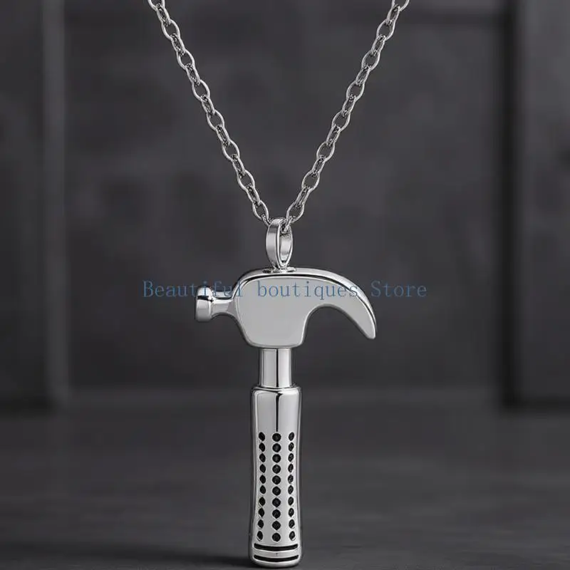 U4LF Vintage Punk Stainless Steel Hammer Wrench Necklace With Openable Pendant For Men And Women