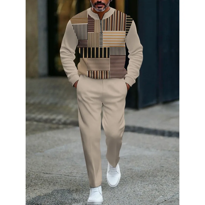 

Men's Autumn Spring Long Sleeved Top Pants Set Comfortable Breathable Casual Fashion Polo Outdoor Street Clothing for Men