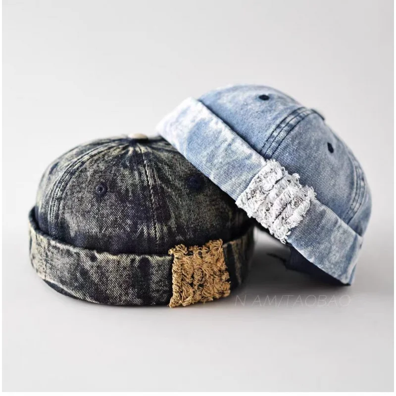 Ruffle-brim denim hat for men and women, fashionable, unique, trendy, versatile hip-hop docker hat