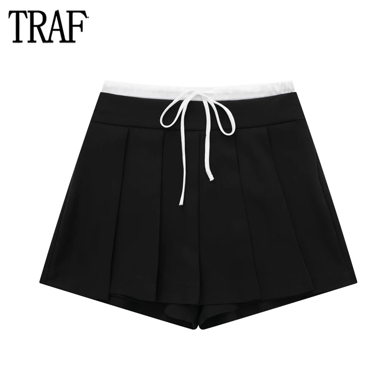 

TRAF High Waist Bermuda Shorts Woman Pleated Skirt Shorts for Women Skort Summer Beach Mini Shorts Women Holiday Women's Shorts