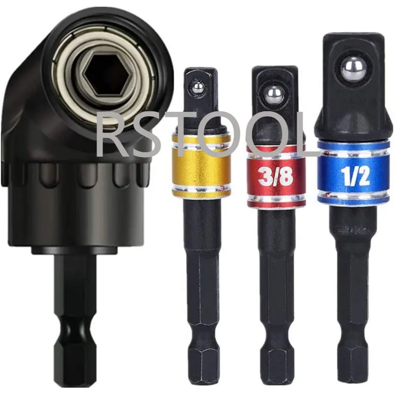 3 1/4 3/8 1/2 "Tác Động Cao Cấp Driver Ổ Cắm Adapter Mở Rộng Bộ Mũi Khoan 105 Độ Góc Tua Vít mũi Khoan Hex Bit
