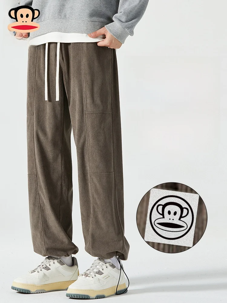 

Мужские повседневные брюки Paul Frank прямого кроя, весна-осень, вельветовые, с завязками, дизайн Big Mouth Monkey, молодежные, стильные