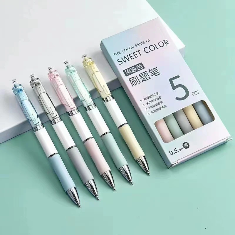 

Bview Art Macaroon color simple push-action unisex pen high value student exam 0.5mm brush pen office signature black pen