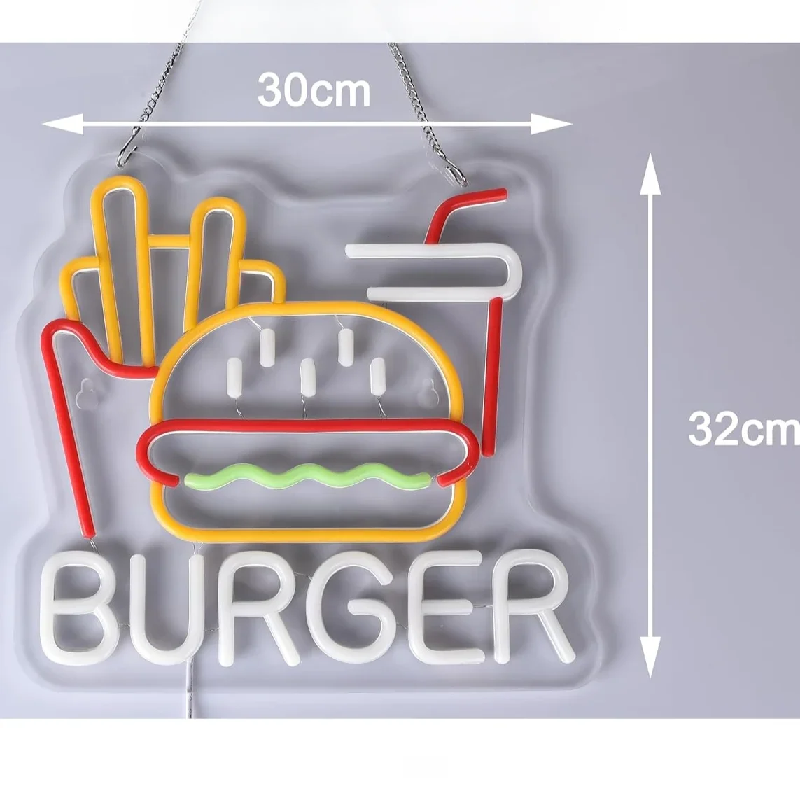 Burger Fries Neon Sign For Wall Decor Art Hamburger LED Neon Light Fast Food Business Sign For Home Restaurant Man Cave Decor