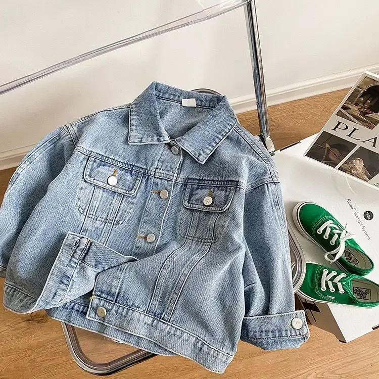 2023 Summer Korean Style Kids Jackets Pockets Soft Fashion New Design Simple Casual Pretty Jean Party Vocation for Children