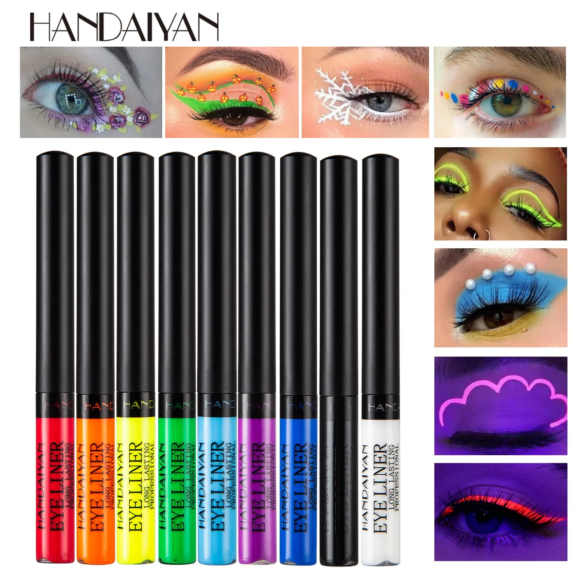 Handaiyan อายไลเนอร์น้ำ UV 12สีกันน้ำแห้งเร็วอายไลเนอร์เคลือบอัลตราไวโอเลตติดทนนานเครื่องสำอางแฟชั่นสำหรับงานเลี้ยง