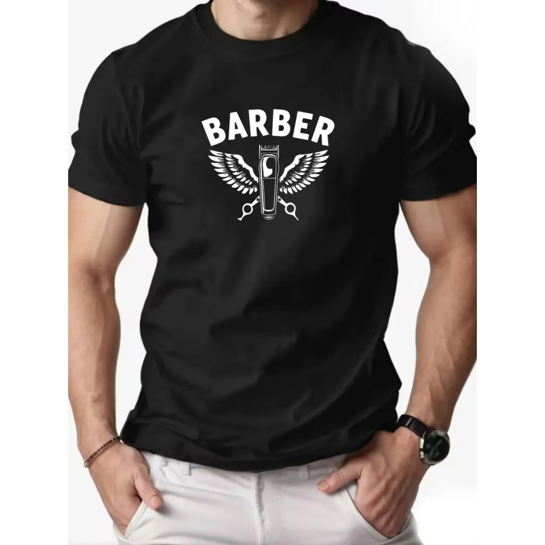 Barber Graphic Tee Soft Cotton Breathable Short Sleeve Casual Crew Neck Shirt for Men