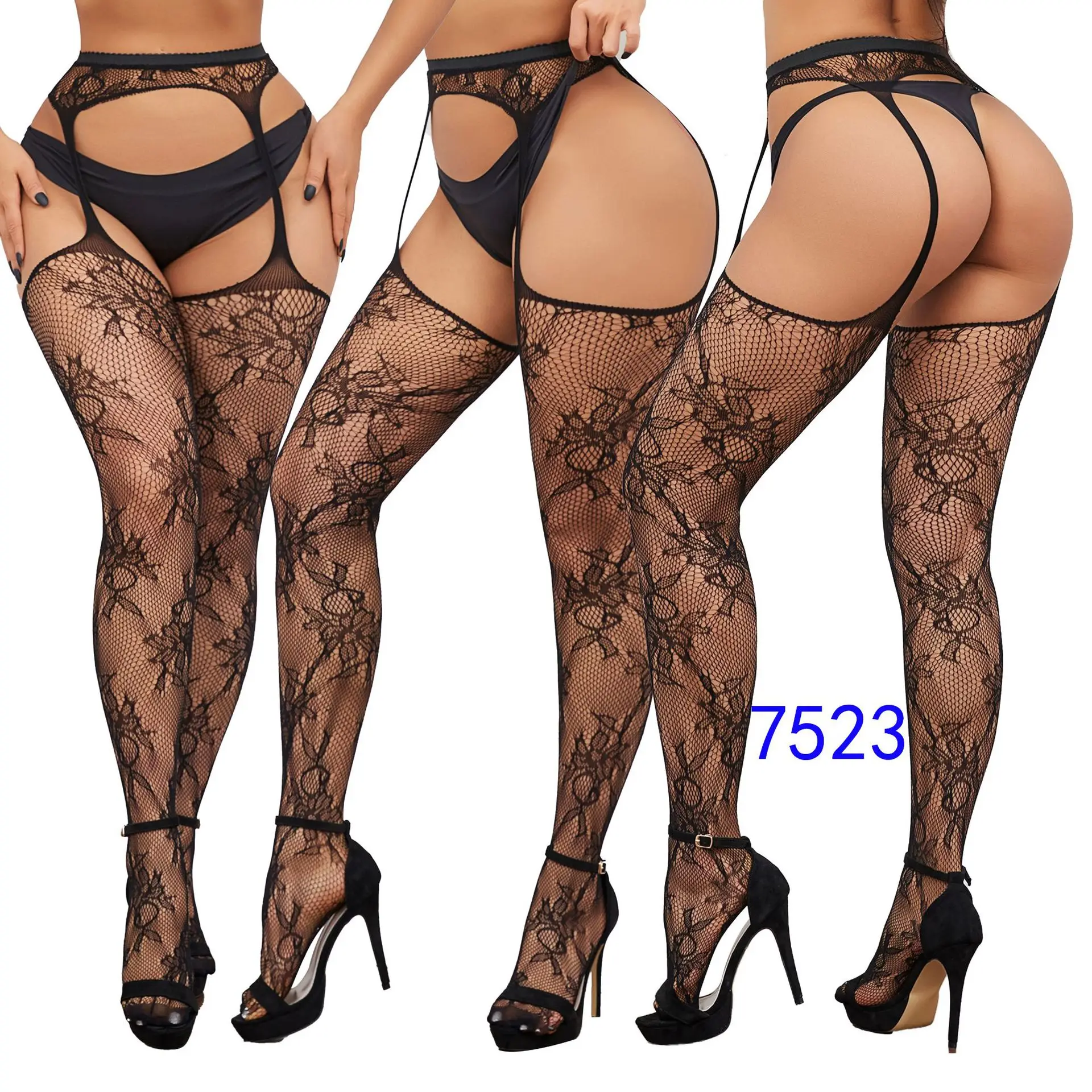 

Women Sexy Fishnet Tights Jacquard Weave Seamless Pantyhose Yarns Garter Grid Fish Net Stockings Black Spider Gothic Lace Tights