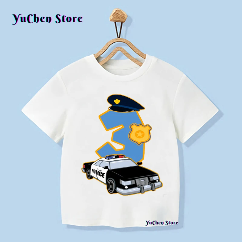 Policeman 1-9 Birthday Number Print T Shirt Children Police Car Birthday Boy T-shirts Boy&Girl Funny Gift Tshirt Present outfit