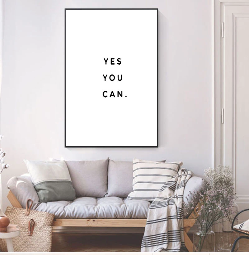 Yes You Can Motivational Phrase Minimalism Print Art Canvas Poster For Living Room Decor Home Wall Picture