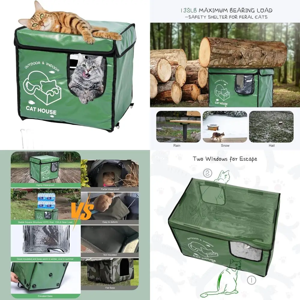 

Прочный уличный кошачий домик с двойной выходной дверью, изолированное и водонепроницаемое ферменское укрытие для холодной погоды, зеленый (маленький)