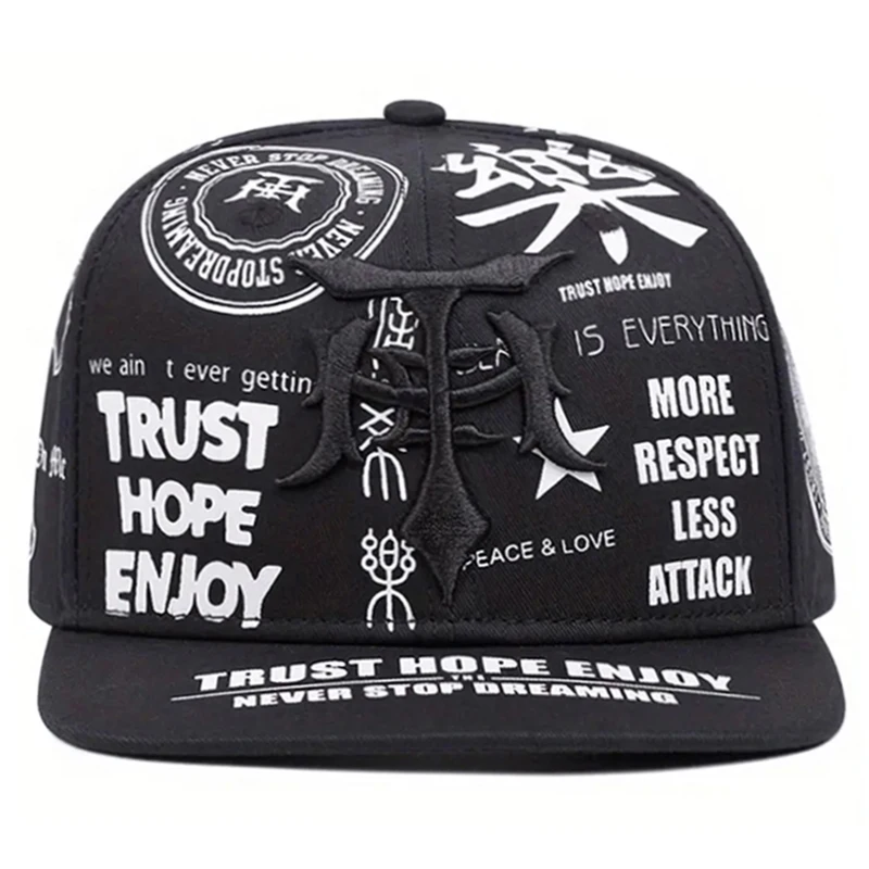 2026 Modische und Personalisierte Neue Baseball-Kappe T Graffiti-Stickerei Hip-Hop-Mütze Tägliche Freizeit-Sonnenschutzkappe Unisex Flachrand-Kappe – Detail 3
