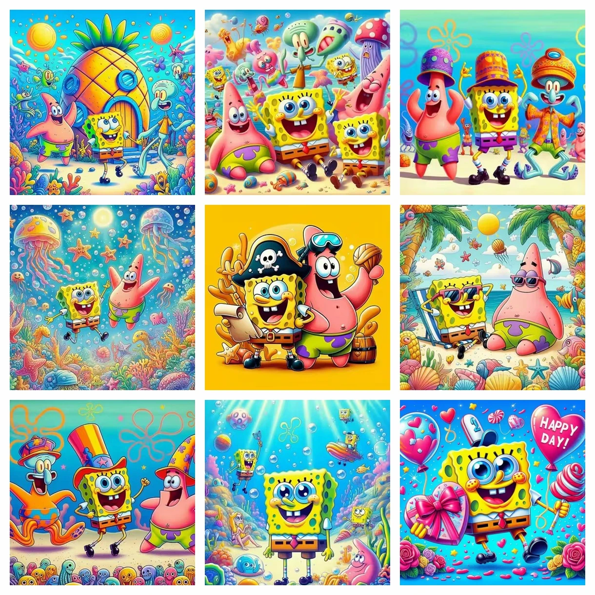 2024 neue Cartoon Schwamm Baby Bunte Mosaik Diamant Malerei Set mit Kreuz Stickerei Handgemachte DIY Strass Wohnkultur Geschenk