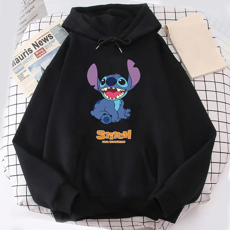 Disney Stitch Print Hoodie Top Autumn Sweatshirt Full Sleeve Clothes Cartoon Print Jacket Hoodie Unisex Style