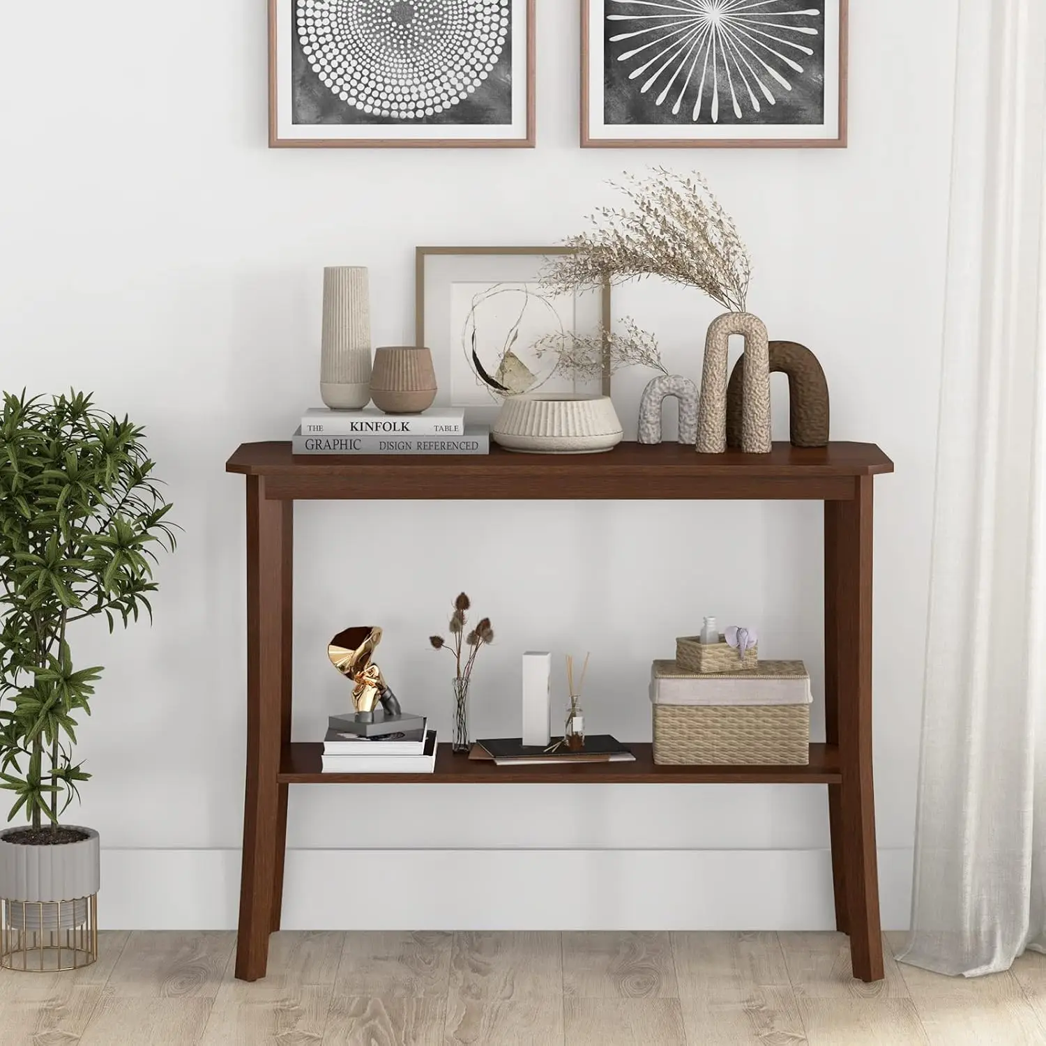 2-Tier Console Table for Entryway - Sofa Side Table with Open Shelf, Freestanding Long Entryway Table, Narrow Behind Couch