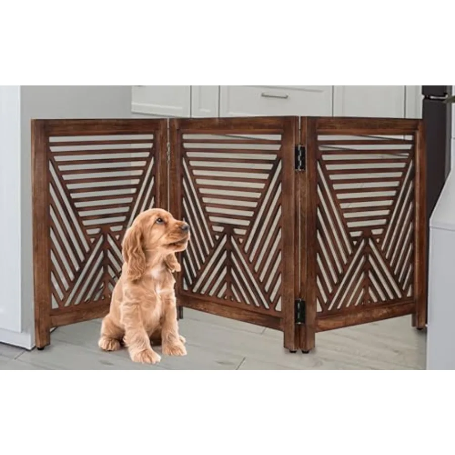 

Lightnpro Extra-Wide Wooden Dog Gate Rustic Freestanding Indoor Pet Barrier, Foldable Safety Fence for Small Dogs, Decorative R