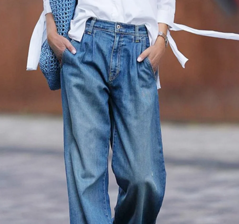 

Women's High Waist Loose Wide Leg Pants Pants Denim Jeans Bleached Full Length Pants
