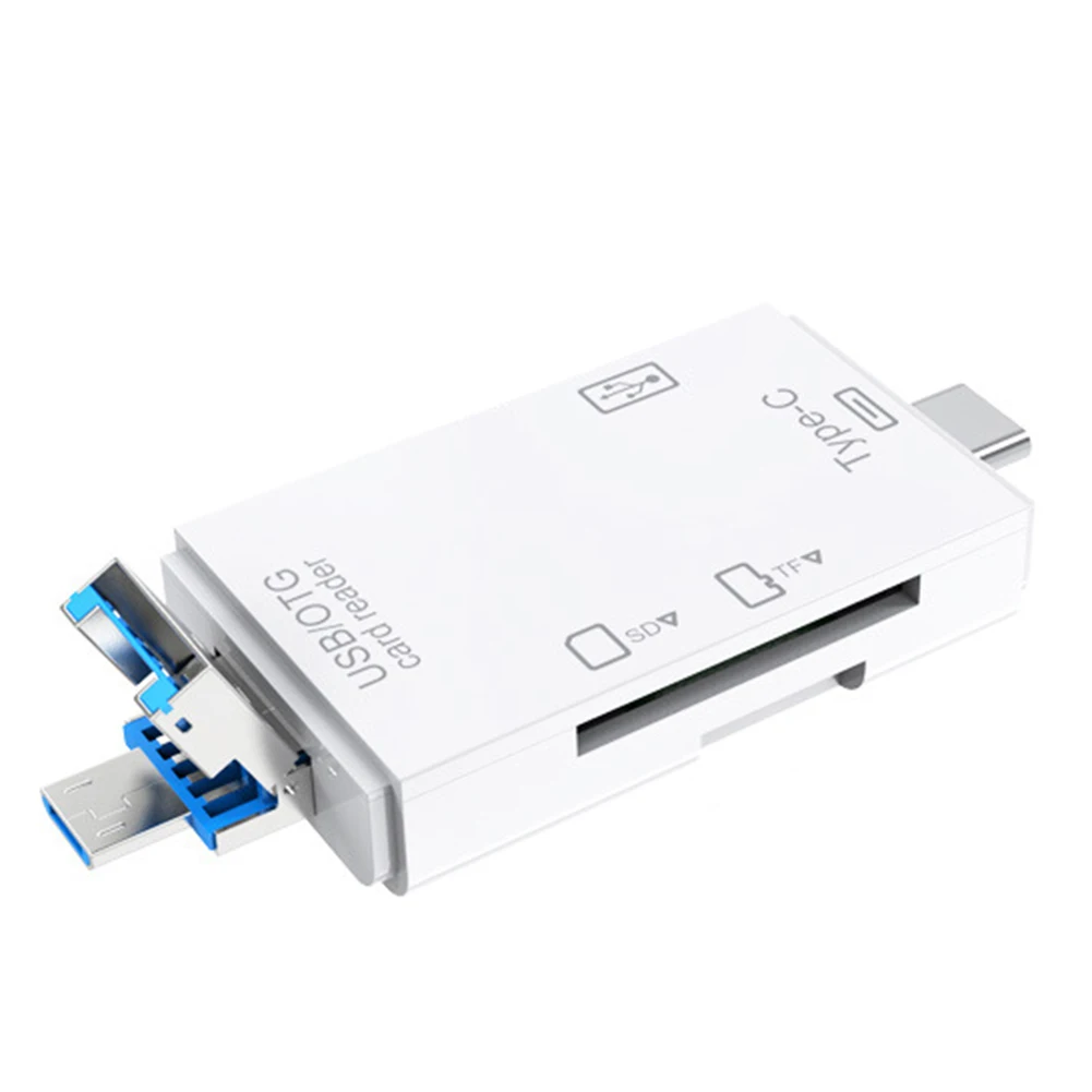 6 in 1 USB 3.0 OTG Card Reader for Secure Digital/TF Cardreaders Splitter Adapter for Mobile Phone Computer-White