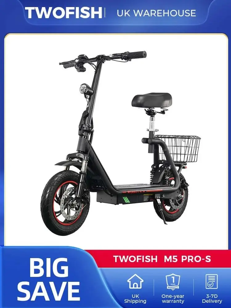 AliExpress NONE TWOFISH M5 PRO-S Electric Scooter,500W,48V 13Ah,12“Tires,25km/h Max,30km Range,Dual Disc Brake, Dual Front & Rear Suspension