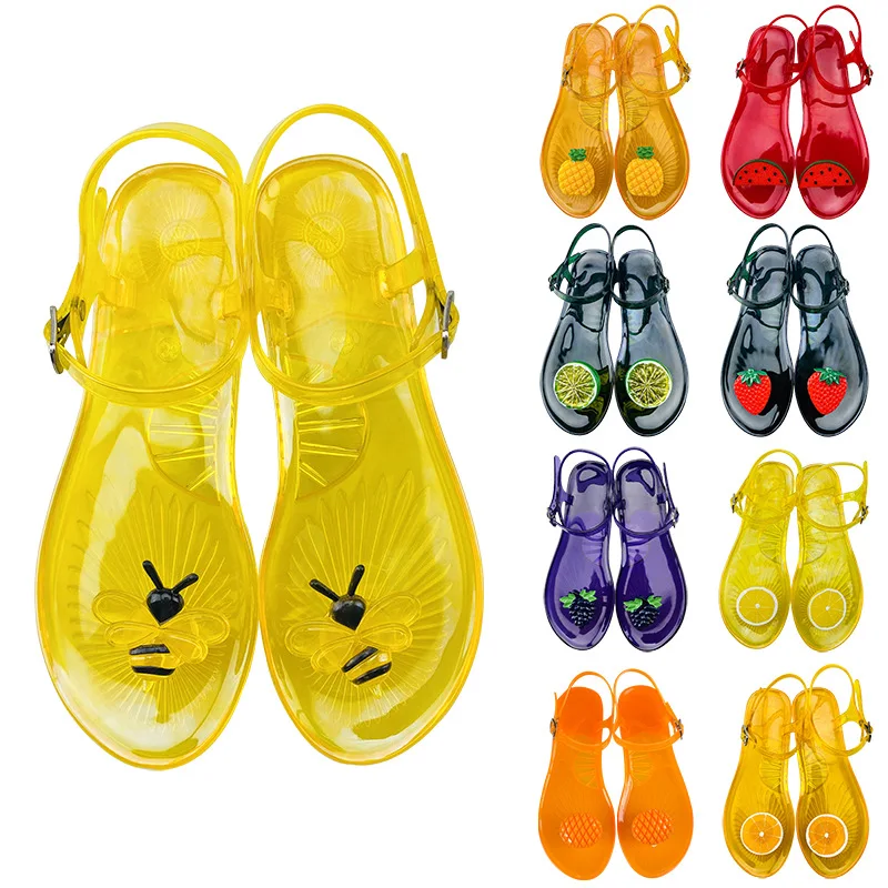 

New Women Round Toe Jelly Sandals Anti Slip Soft Bottom PVC Beach Sandals With Lemon Decoration