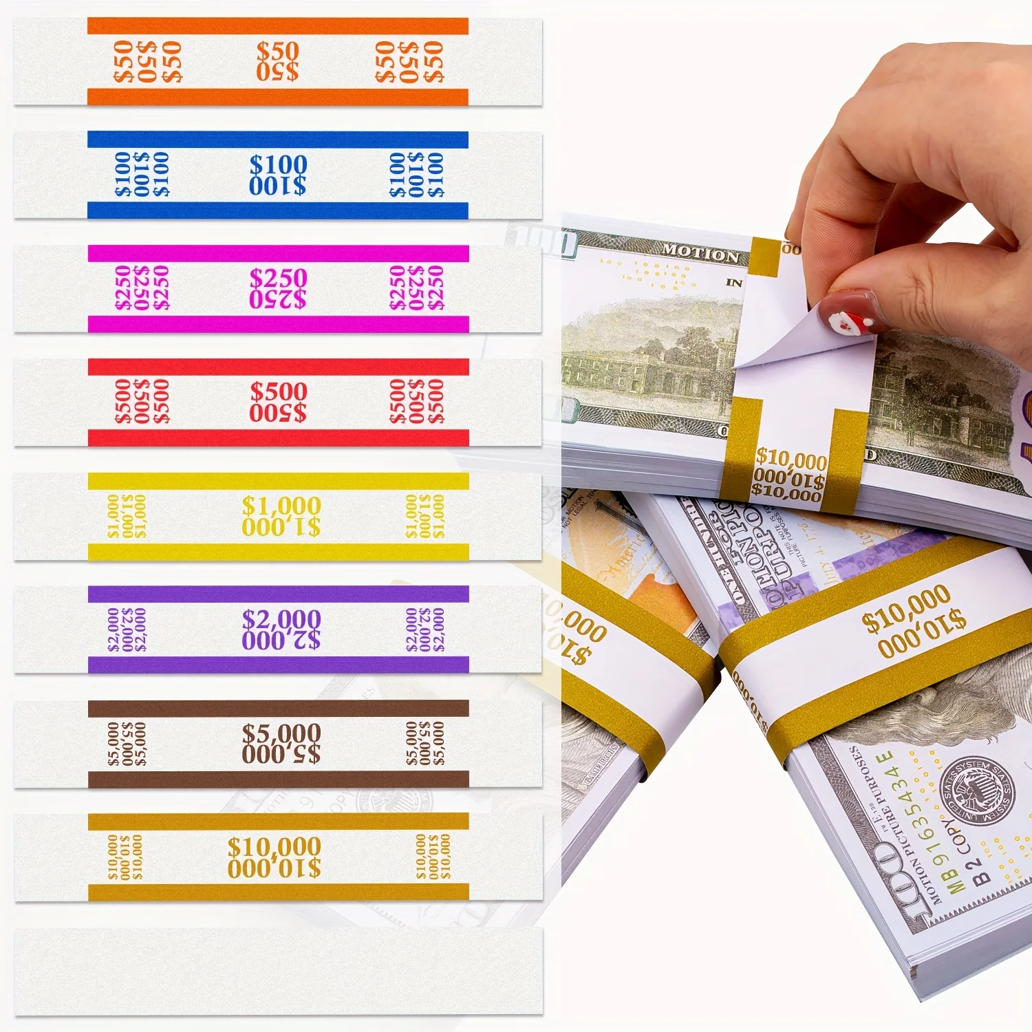 400pcs Assorted Money Bands Self--Sealing money straps bill glued  Duty-Kraft floss cash currency binding tous Fake Clinton band