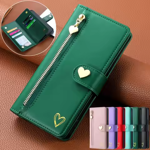 Zipper Cards Solt Wallet Leather Case For Samsung Galaxy S23 S25 Ultra S24 S22 Plus S21 FE A16 A26 A36 A56 A34 A54 Purse Cover