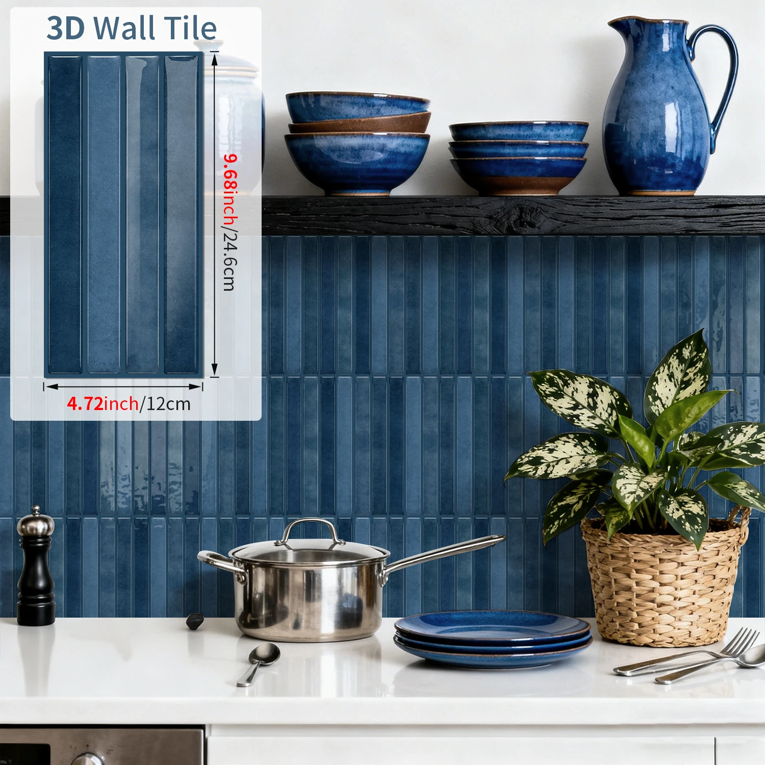

3D gel vinyl self-adhesive wall sticker, blue waterproof peeling and pasting kitchen splash proof bathroom decorative tiles