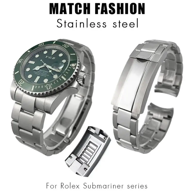 SCHIK pasek do zegarka ze stali nierdzewnej 316L 20mm dla Rolex Submariner Daytona data tylko zamek przesuwny srebrny solidny pasek do zegarka