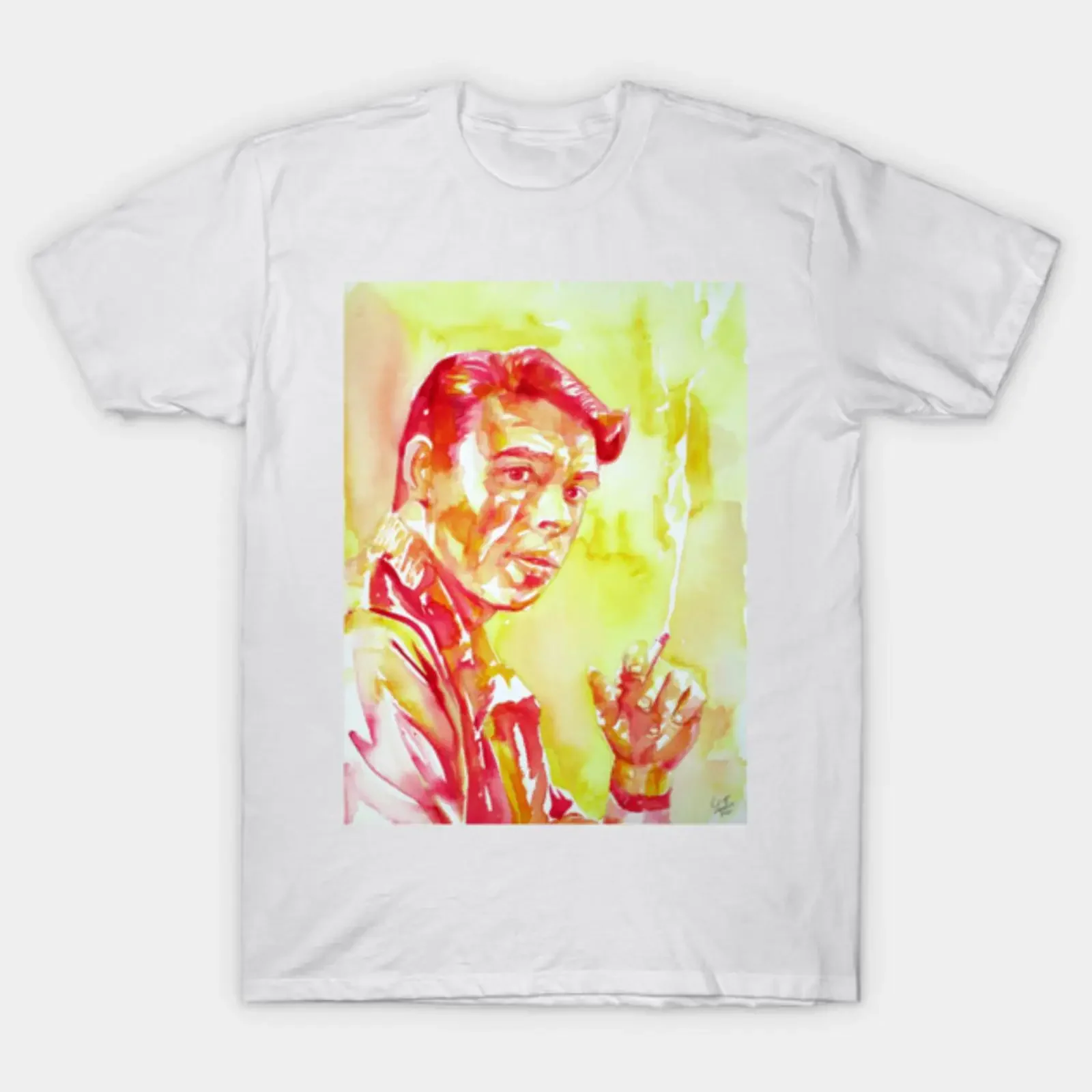 JACQUES BREL watercolor portrait T Shirt vintage Washed homme Stylish Top For Everyday Wear fashion Versatile streetwear