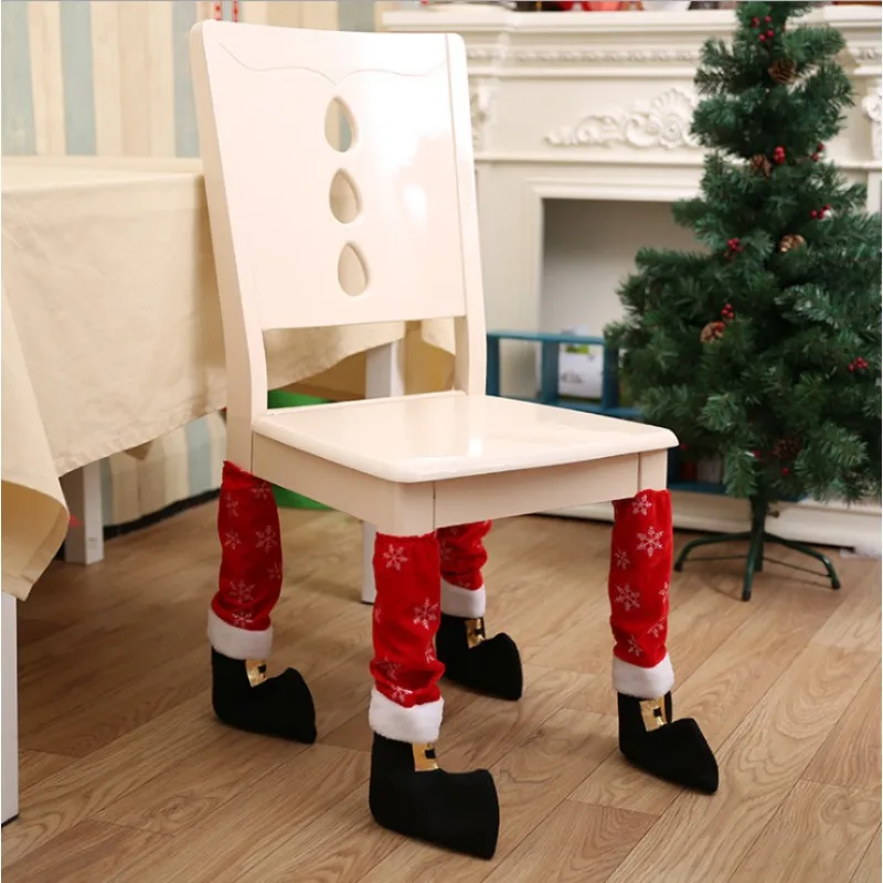 4pcs christmas decorative chair leg cover table foot sleeve wine bottle ornament holiday party home decorative supply